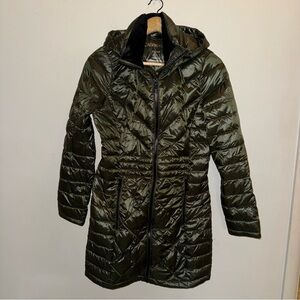 Calvin Klein Packable Down Hooded Olive Green Puffer Coat Women’s Size Small